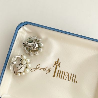 Вінтажні сріблясті кліпси Trifari з перлинами, 1960тi